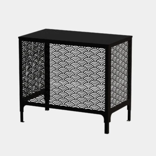 Cache climatiseur extérieur fixation murale au motif Seigaiha, finition noir profond.