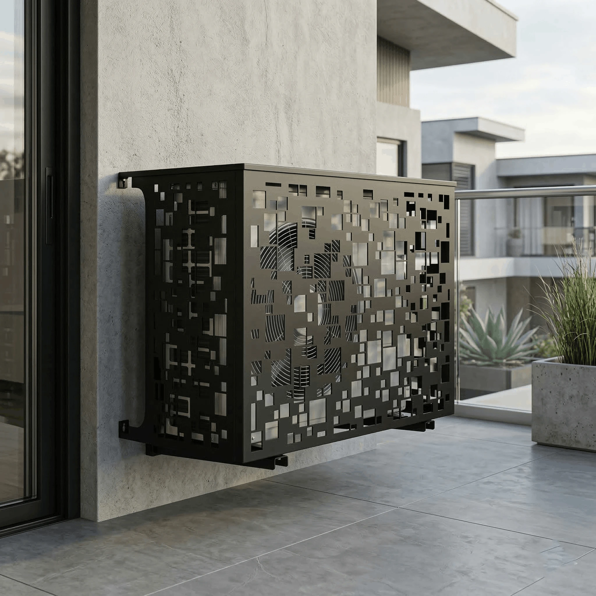 Cache climatiseur extérieur fixation murale, motif Pixel-2