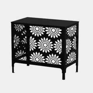 Cache climatiseur extérieur fixation murale au motif Bloom, finition noir profond.