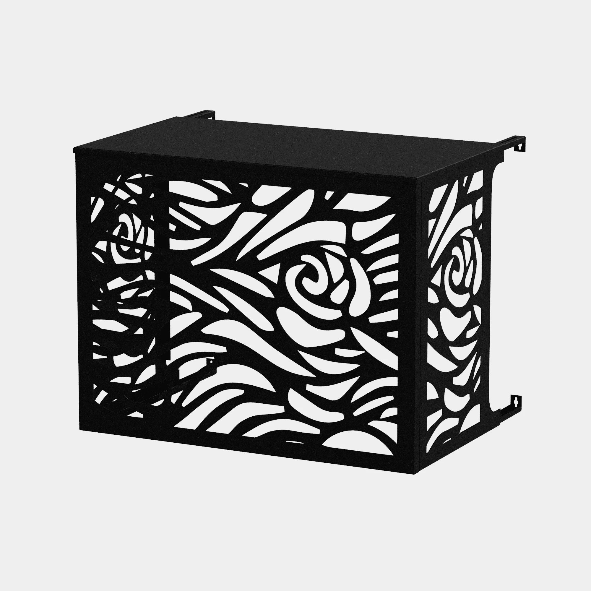 CCLIM-EXT-BRISE-N-MUR-FRONT Cache climatiseur extérieur fixation murale au motif Brise, finition noir profond.