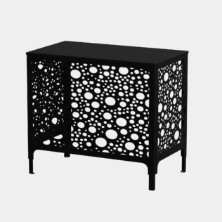 Cache climatiseur extérieur fixation murale au motif Bulle, finition noir profond.