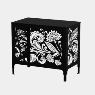 Cache climatiseur extérieur fixation murale au motif Floralis, finition noir profond.