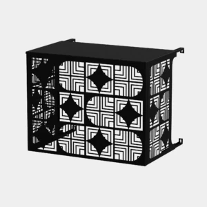 Cache climatiseur extérieur fixation murale au motif Jali, finition noir profond.