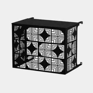 Cache climatiseur extérieur fixation murale au motif Jali, finition noir profond.