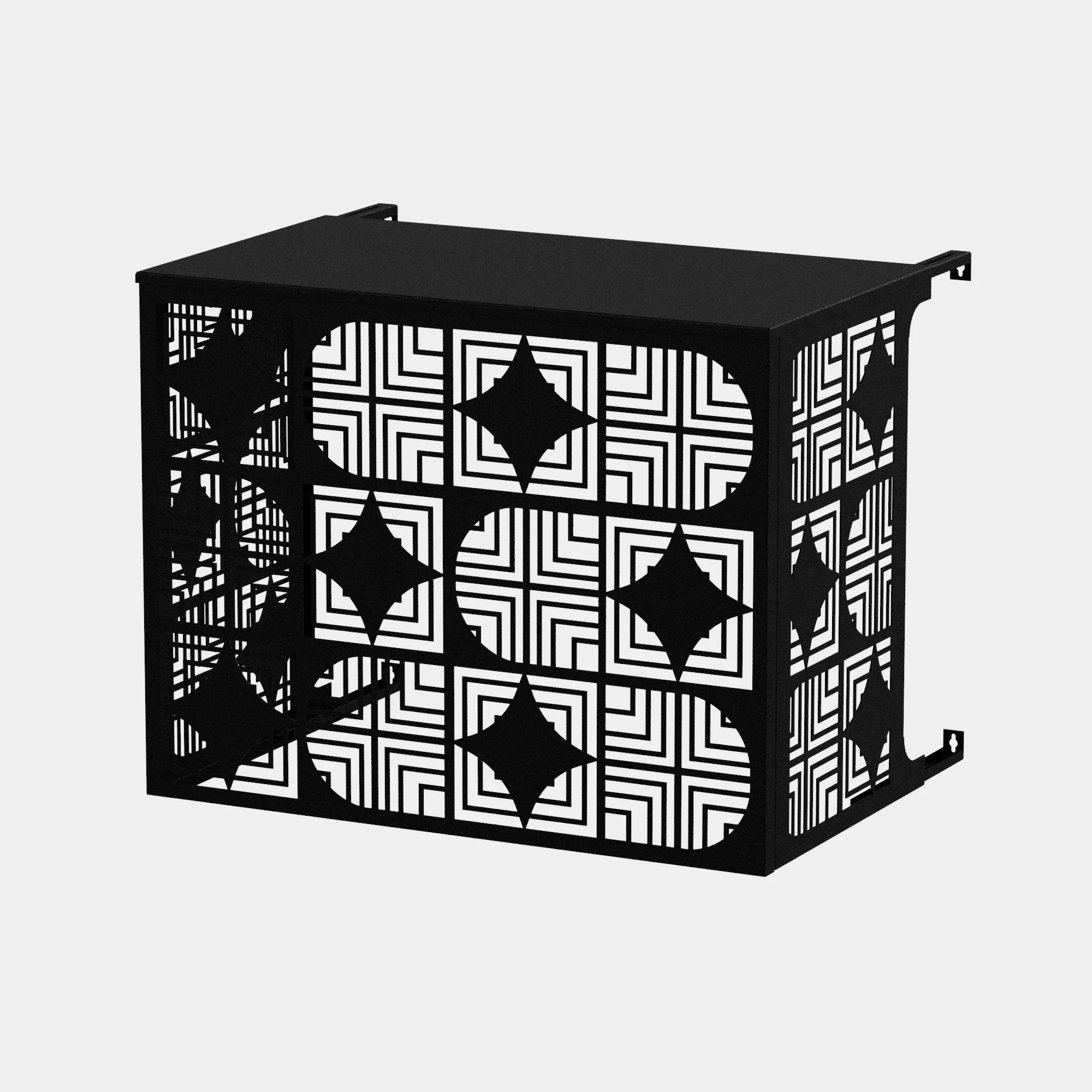 Cache climatiseur extérieur fixation murale au motif Jali, finition noir profond.