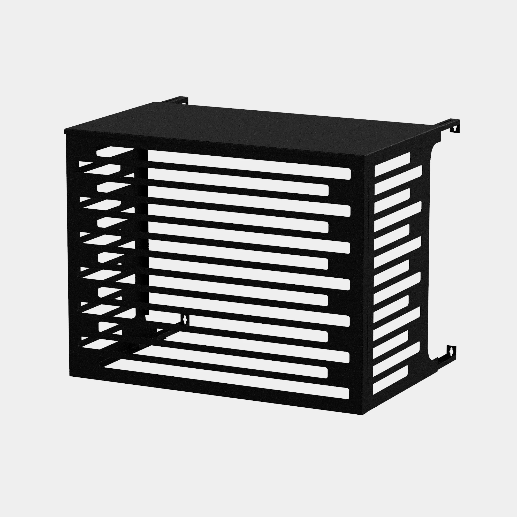 CCLIM-EXT-LINEARIS-N-MUR-FRONT Cache climatiseur extérieur fixation murale au motif Linéaris, finition noir profond.