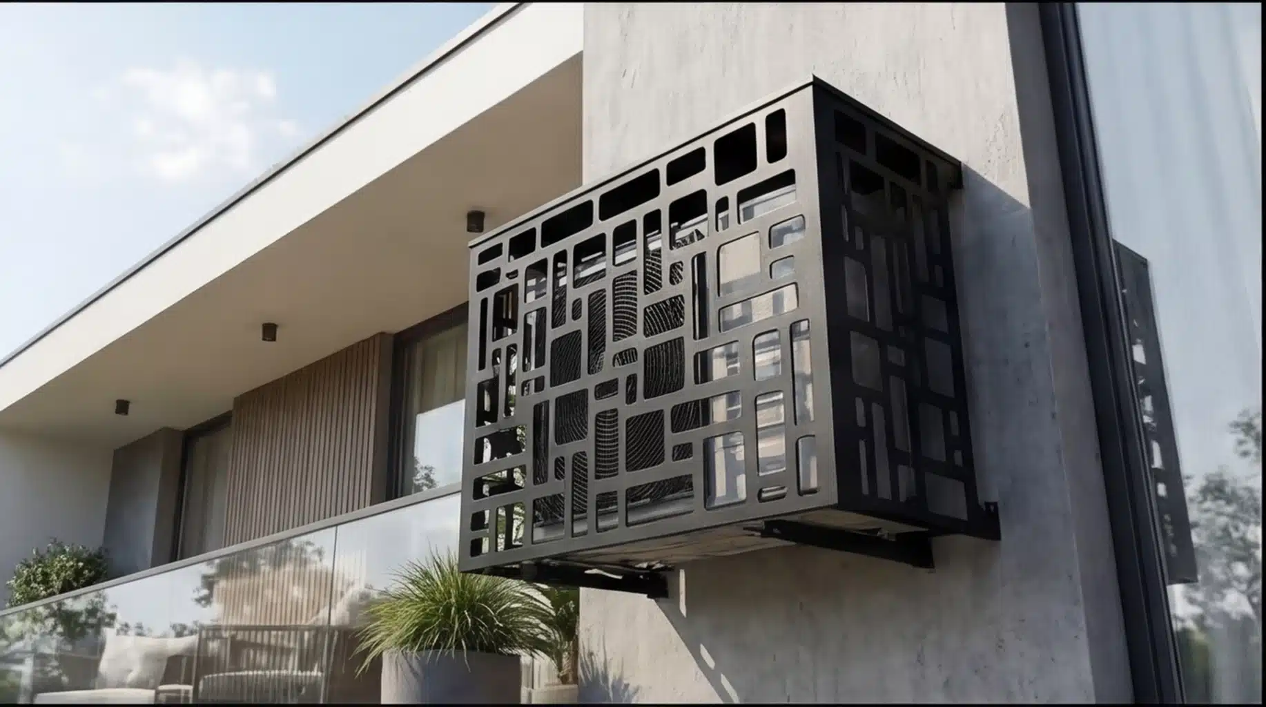 Cache climatiseur extérieur fixation murale, motif Modulo-3