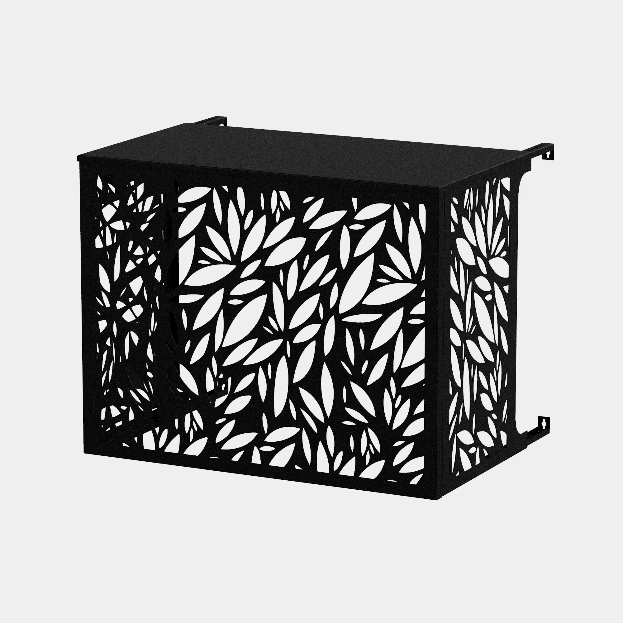 Cache climatiseur extérieur fixation murale au motif Olivio, finition noir profond.