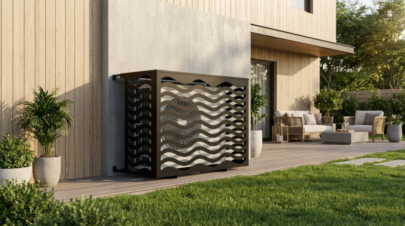 CCLIM-EXT-ONDE-N-MUR(1) Cache climatiseur extérieur fixation murale, motif Onde-1