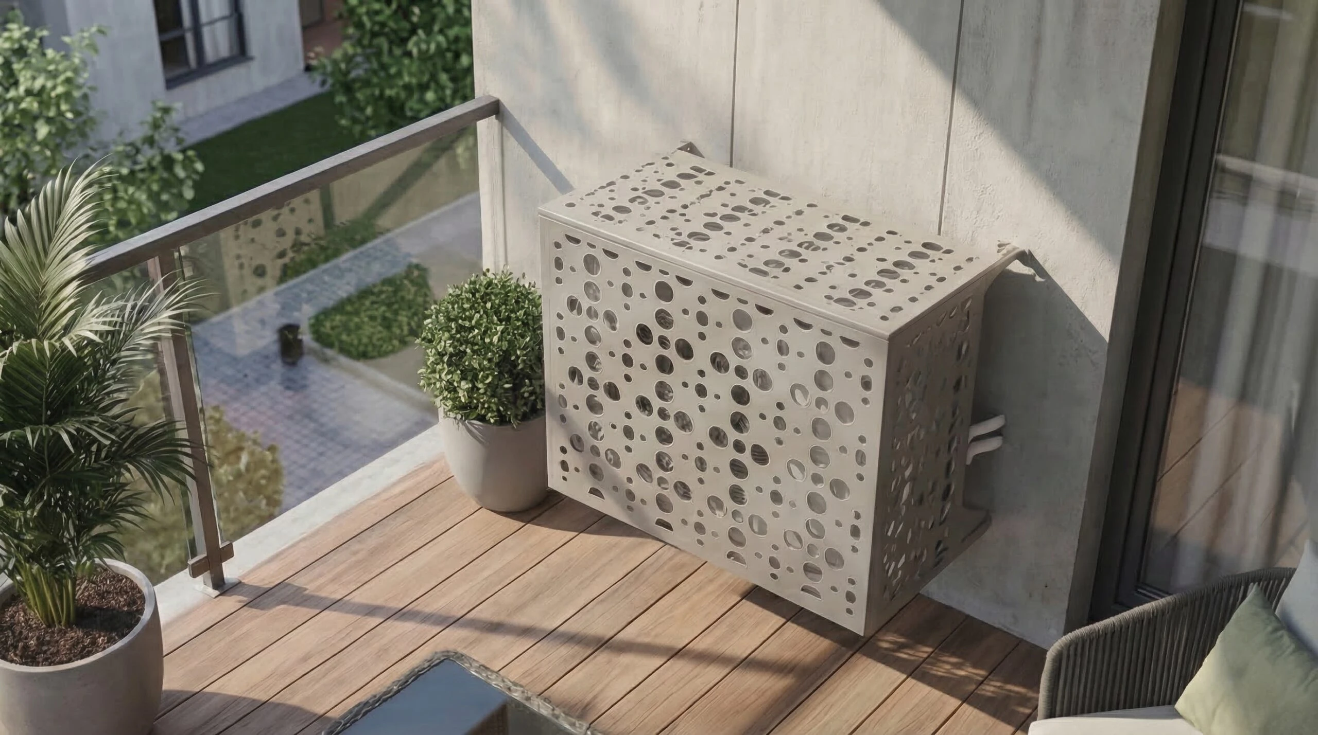 Cache climatiseur extérieur fixation murale, motif Orbia-2