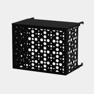 Cache climatiseur extérieur fixation mural au motif Orbia, finition noir profond.