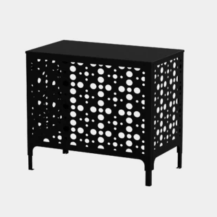 Cache climatiseur extérieur fixation mural au motif Orbia, finition noir profond.