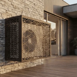 Cache climatiseur extérieur fixation murale, motif Origami-3