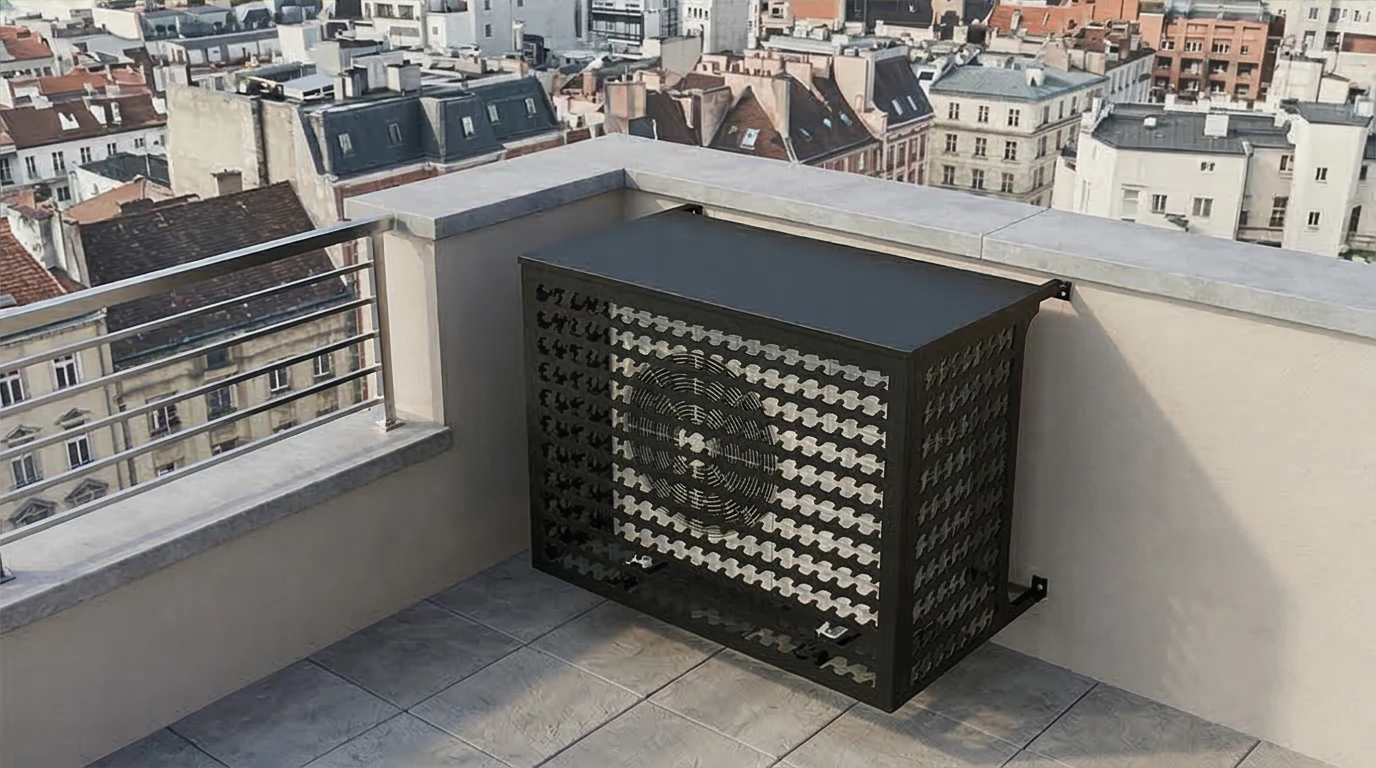 Cache climatiseur extérieur fixation murale, motif Poseidon-3