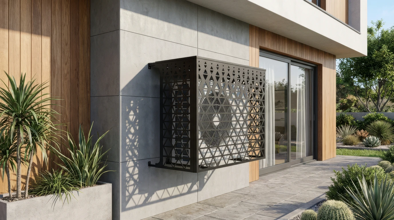 CCLIM-EXT-PRISME-G-MUR(1) Cache climatiseur extérieur fixation murale, motif Prisme-1