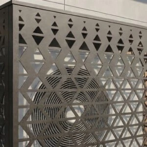 CCLIM-EXT-PRISME-G-MUR(3) Cache climatiseur extérieur fixation murale, motif Prisme-3