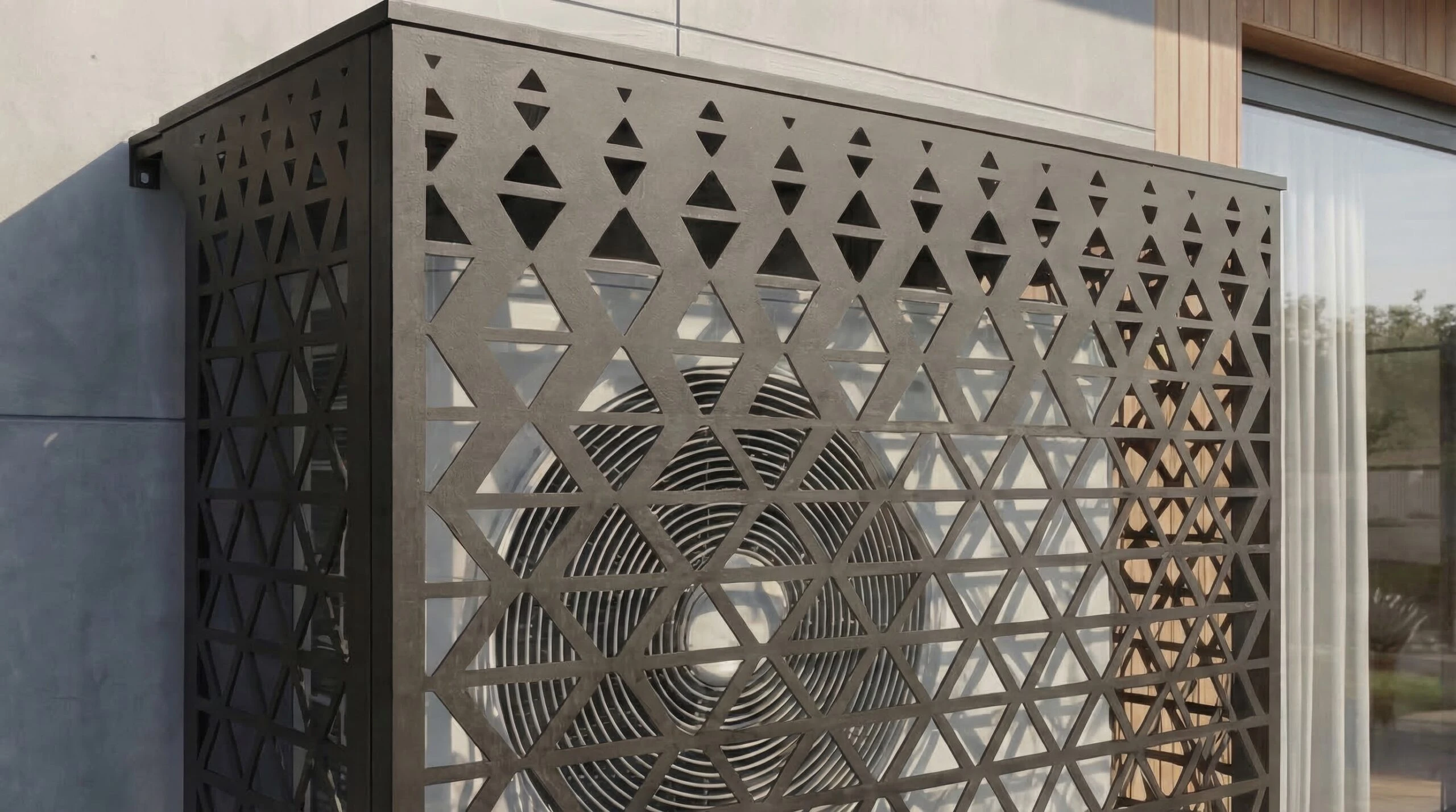 CCLIM-EXT-PRISME-G-MUR(3) Cache climatiseur extérieur fixation murale, motif Prisme-3