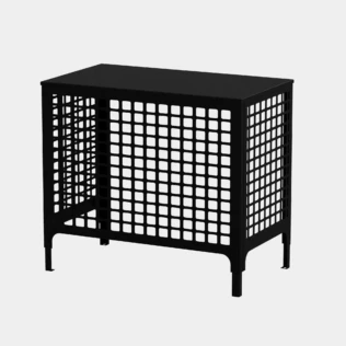 Cache climatiseur extérieur fixation murale au motif Quadria, finition noir profond.