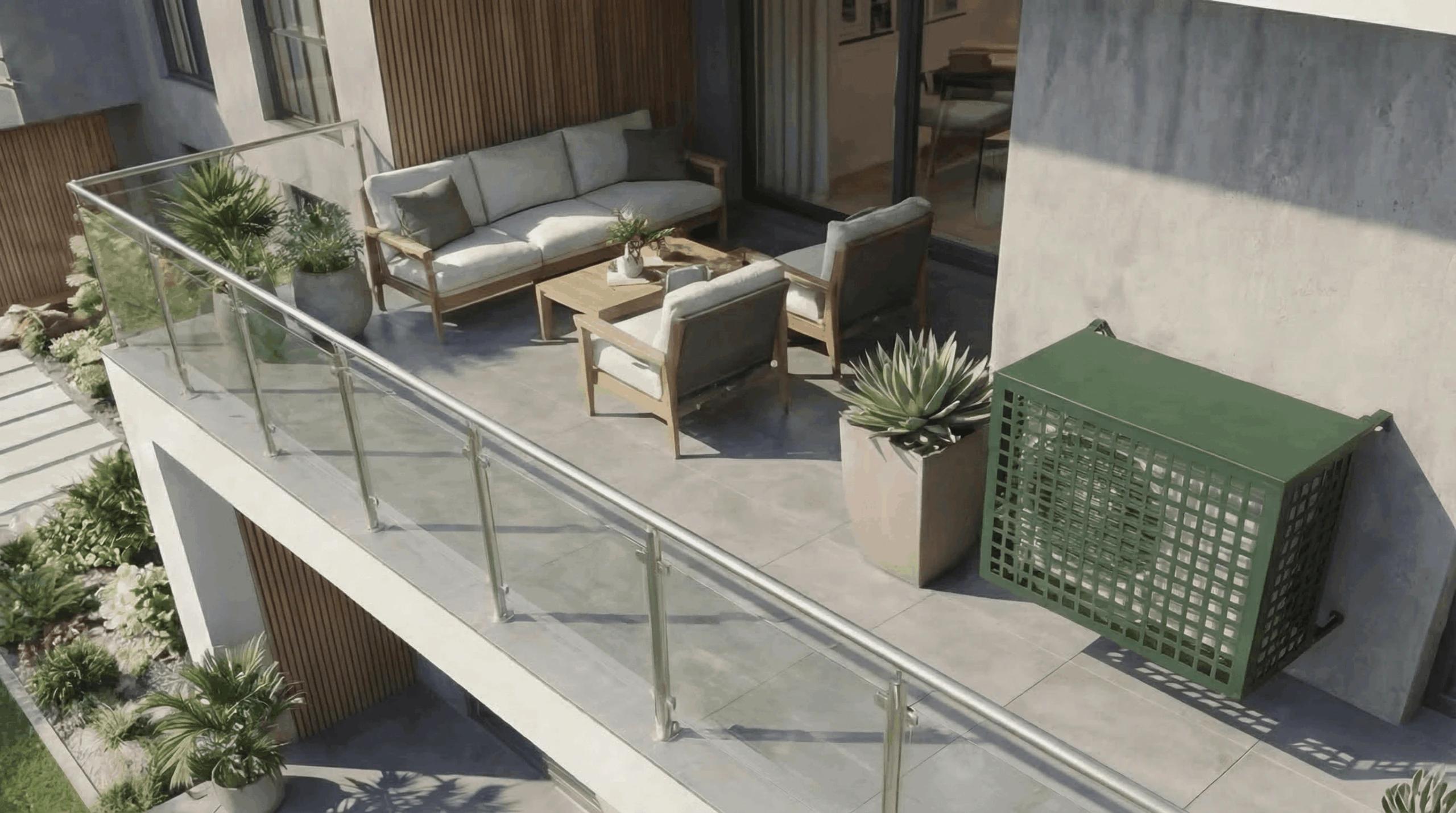 Cache climatiseur extérieur fixation murale au motif Quadria-2