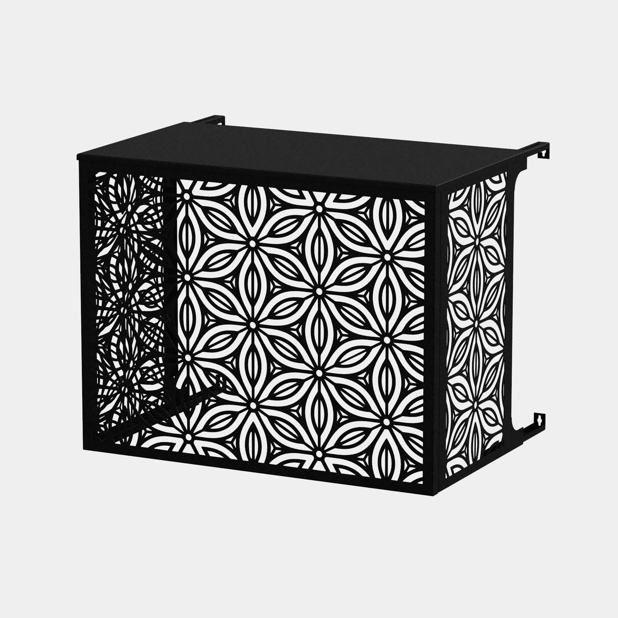Cache climatiseur extérieur fixation murale au motif Riyah, finition noir profond.