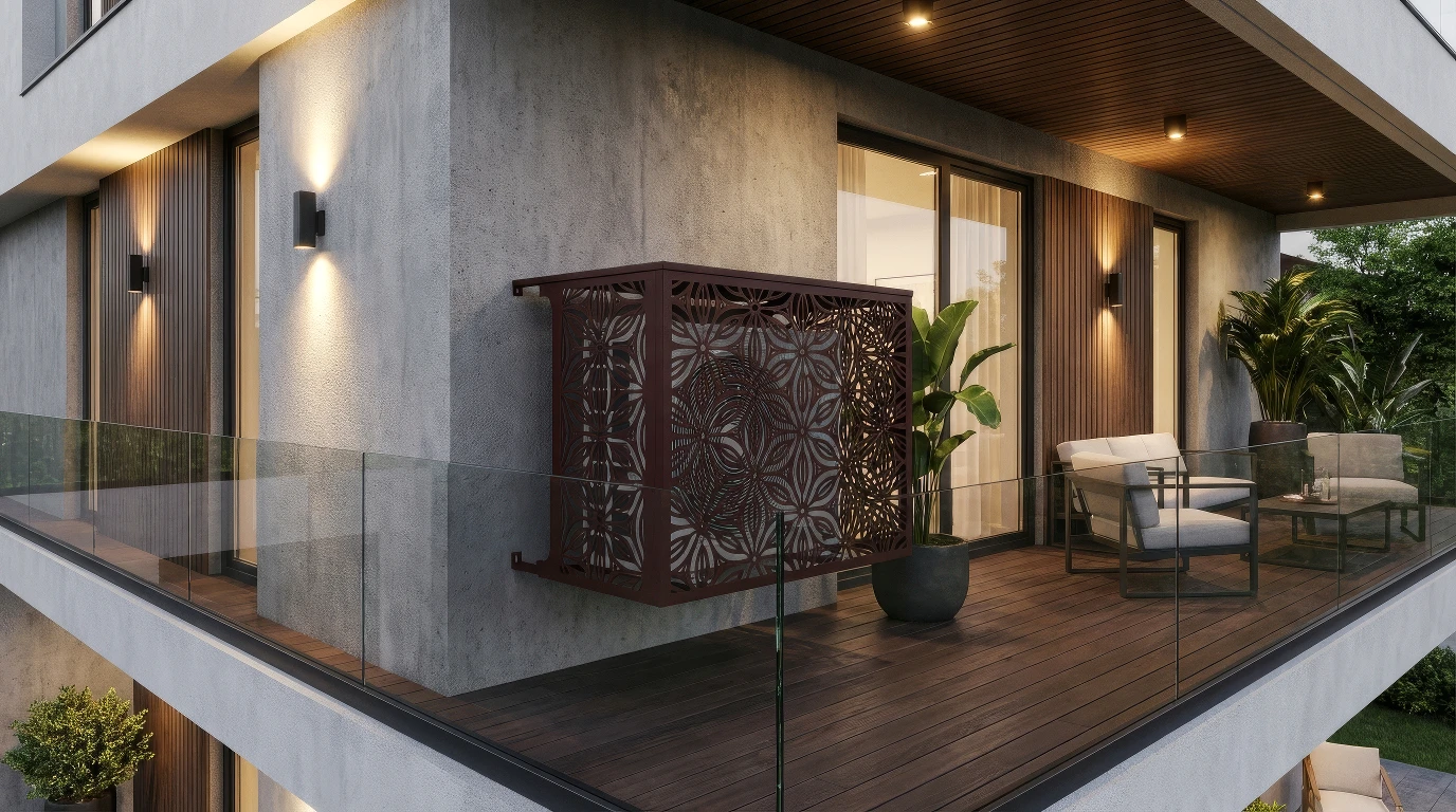 Cache climatiseur extérieur fixation murale, motif Riyah-1