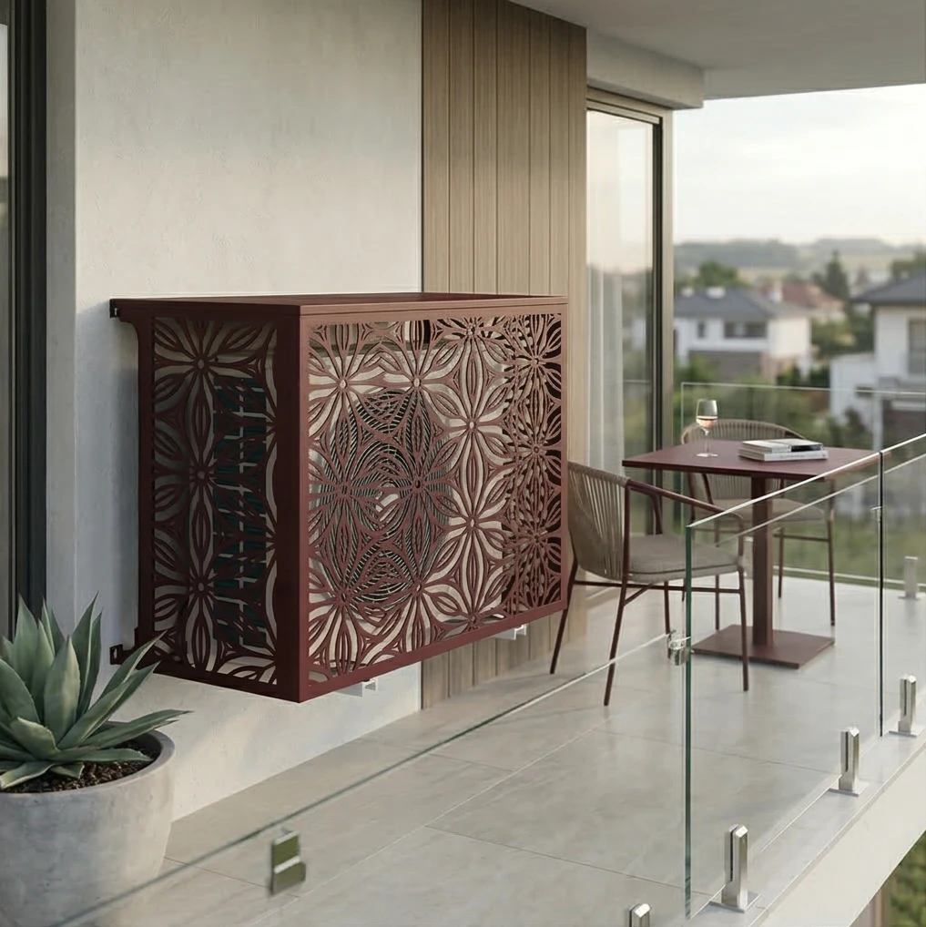 Cache climatiseur extérieur fixation murale, motif Riyah-2