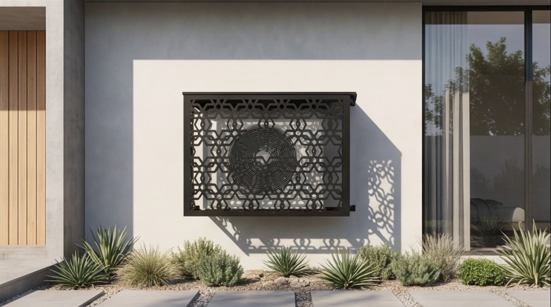 Cache climatiseur extérieur fixation murale, motif Samarah-2