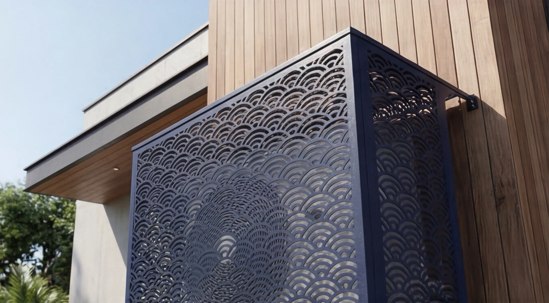 Cache climatiseur extérieur fixation murale, motif Seigaiha-2