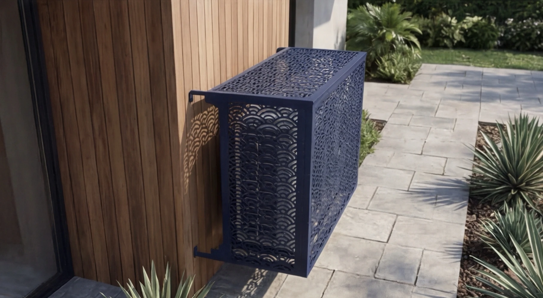 Cache climatiseur extérieur fixation murale, motif Seigaiha-3