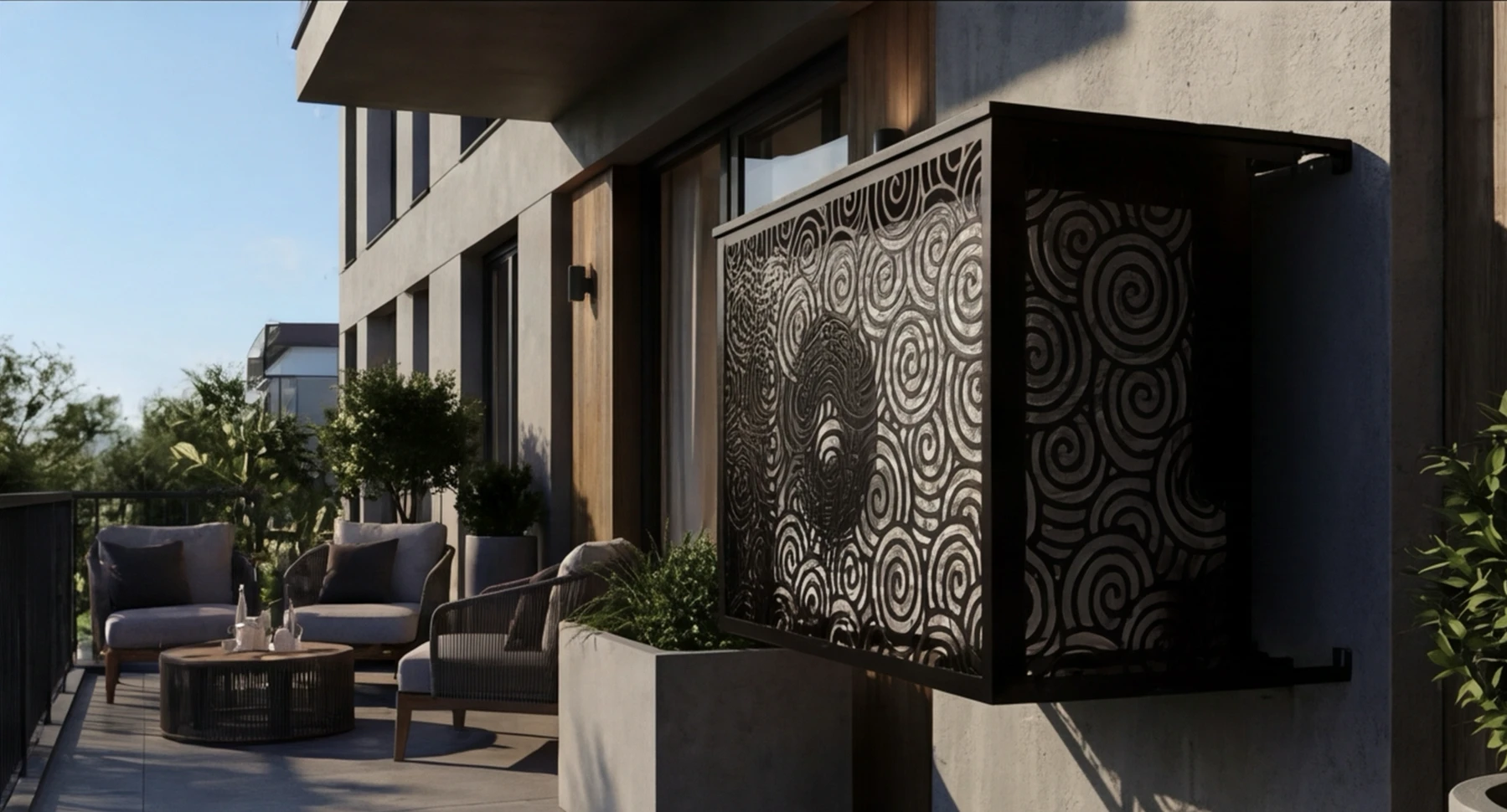 CCLIM-EXT-TATSUMAKI-N-MUR (2) Cache climatiseur extérieur fixation murale, motif Tatsumaki-2