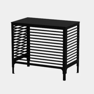 Cache climatiseur extérieur fixation murale au motif Ventila, finition noir profond.