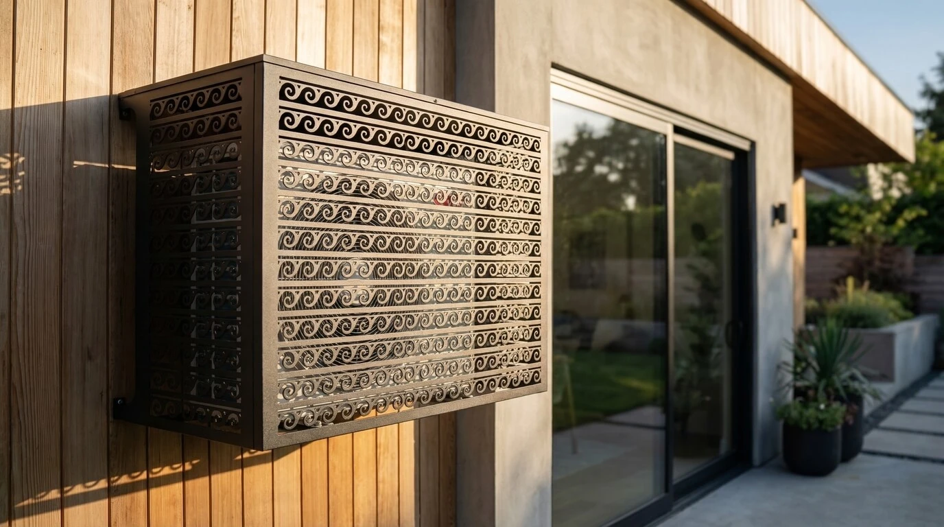 CCLIM-EXT-EOLE-B-MUR(2) Cache climatiseur extérieur fixation murale, motif Éole-2