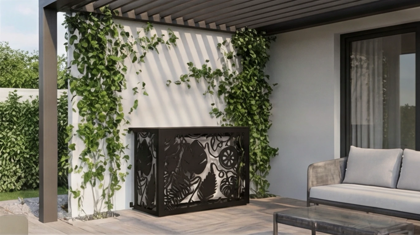 Cache climatiseur extérieur fixation mur, motif Tropik-1