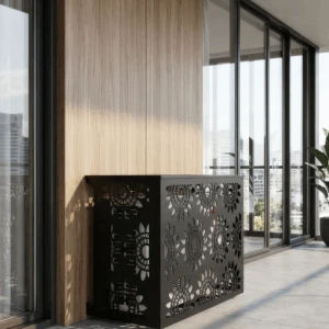 CCLIM-EXT-N-BLOOM-MUR-N Cache climatiseur extérieur fixation murale, motif Bloom-2