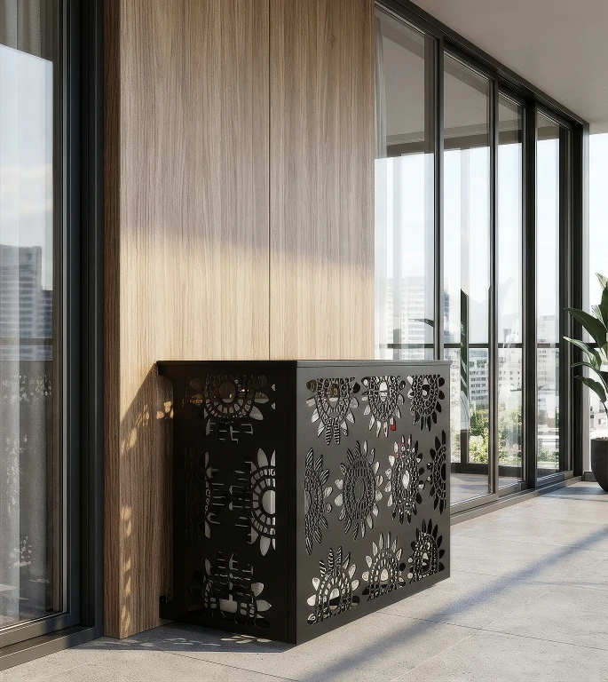 CCLIM-EXT-N-BLOOM-MUR-N Cache climatiseur extérieur fixation murale, motif Bloom-2