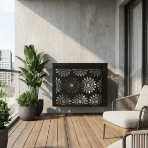 CCLIM-EXT-BLOOM-MUR-N Cache climatiseur extérieur fixation murale, motif Bloom-1