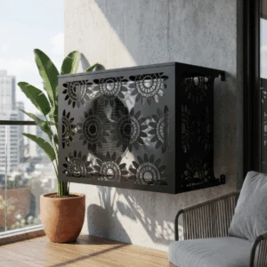 CCLIM-EXT-BLOOM-MUR-N Cache climatiseur extérieur fixation murale, motif Bloom-3