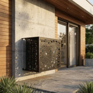 CCLIM-EXT-BULLE-N-MUR(1) Cache climatiseur extérieur, fixation murale, motif Bulle-1