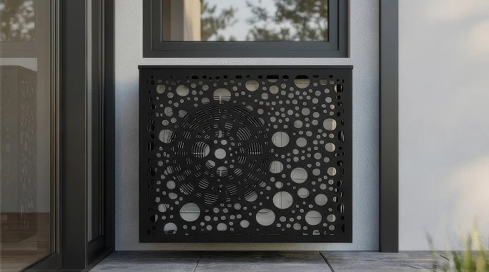 CCLIM-BULLE-N-MUR(2) Cache climatiseur extérieur, fixation murale, motif Bulle-2