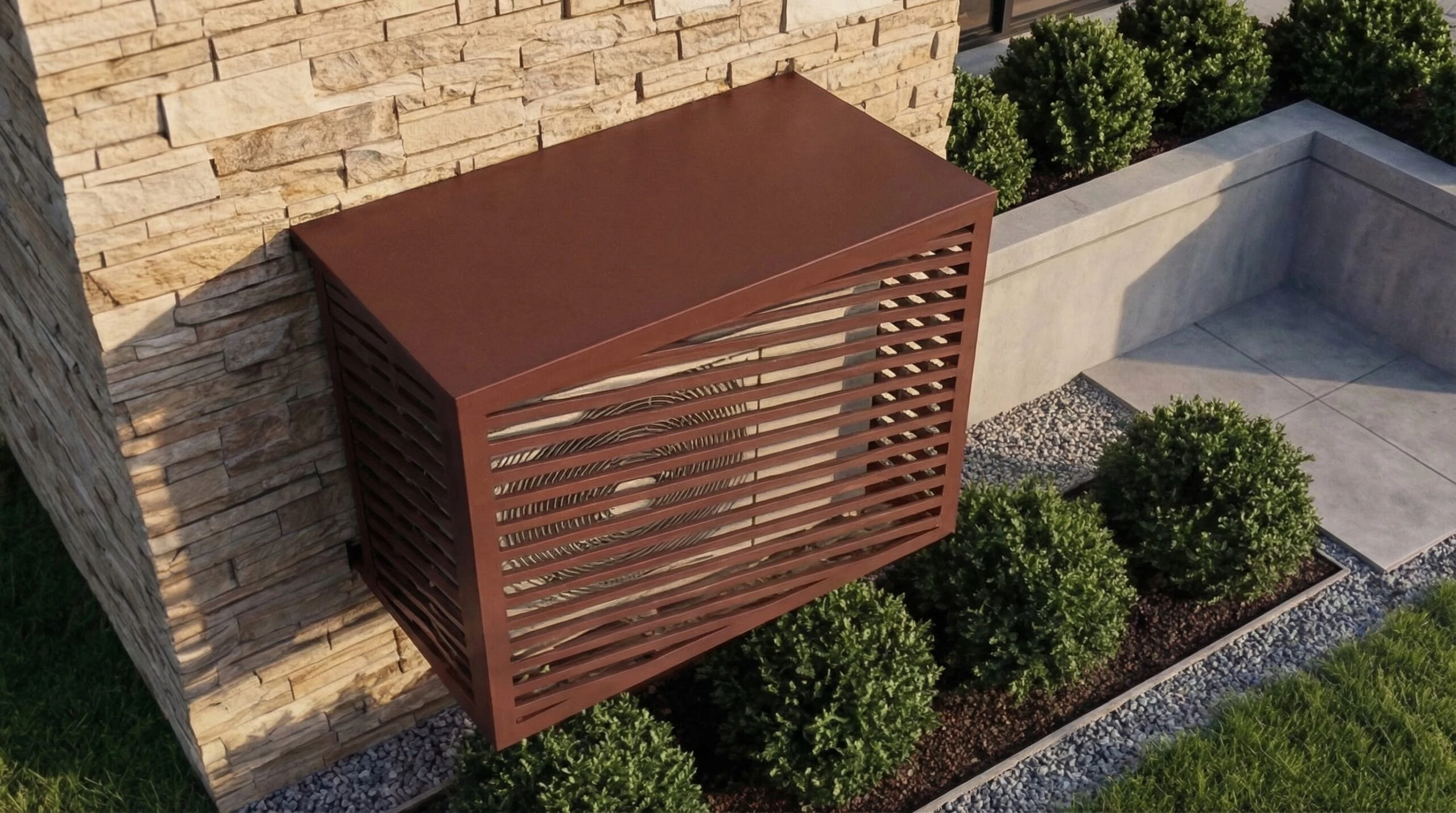 CCLIM-EXT-DIAGONA-R-MUR(2) Cache climatiseur extérieur fixation murale, motif Diagona-2