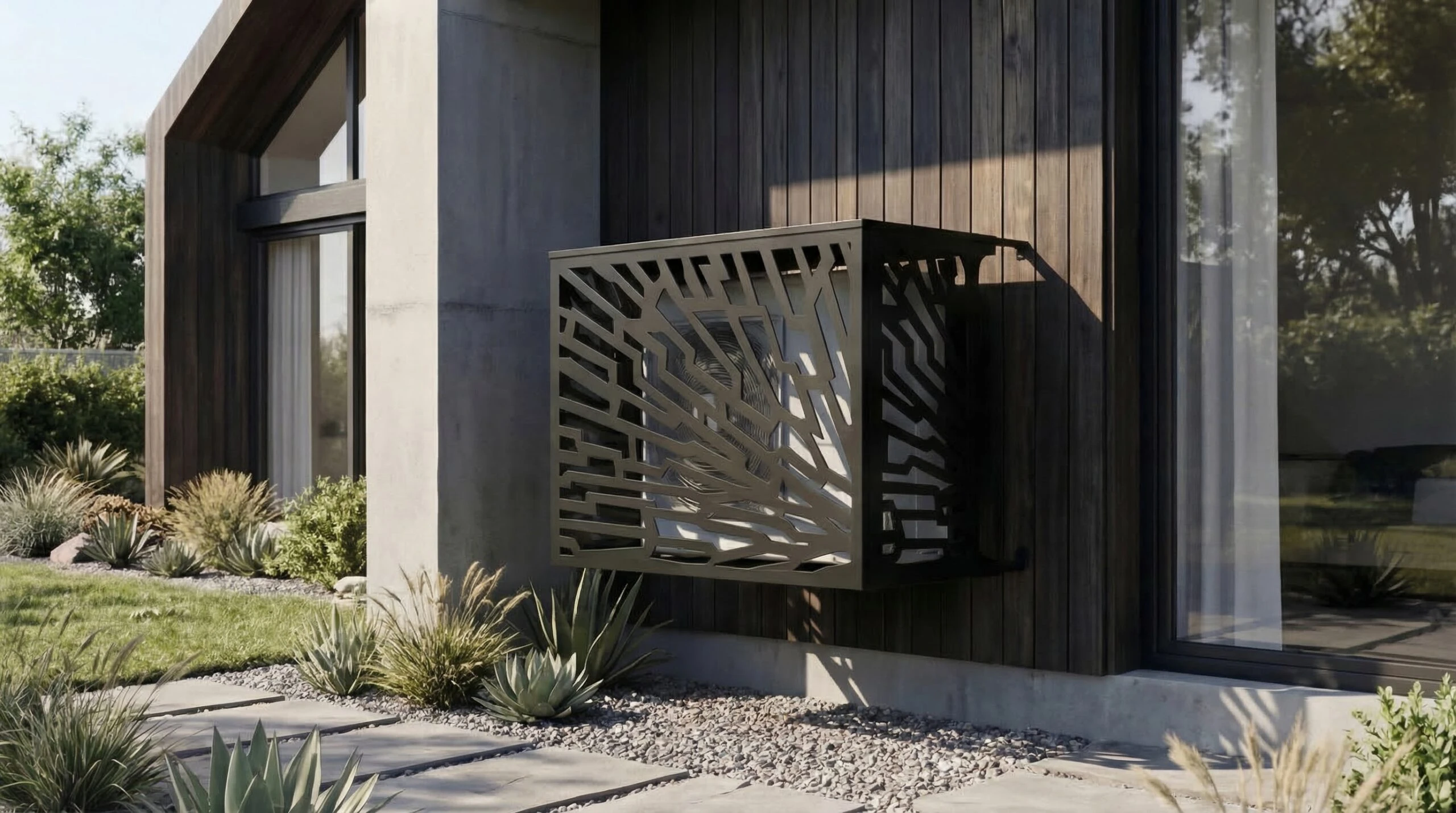 CCLIM-EXT-ÉCORCE-N-MUR Cache climatiseur extérieur fixation murale, motif Écorce-3