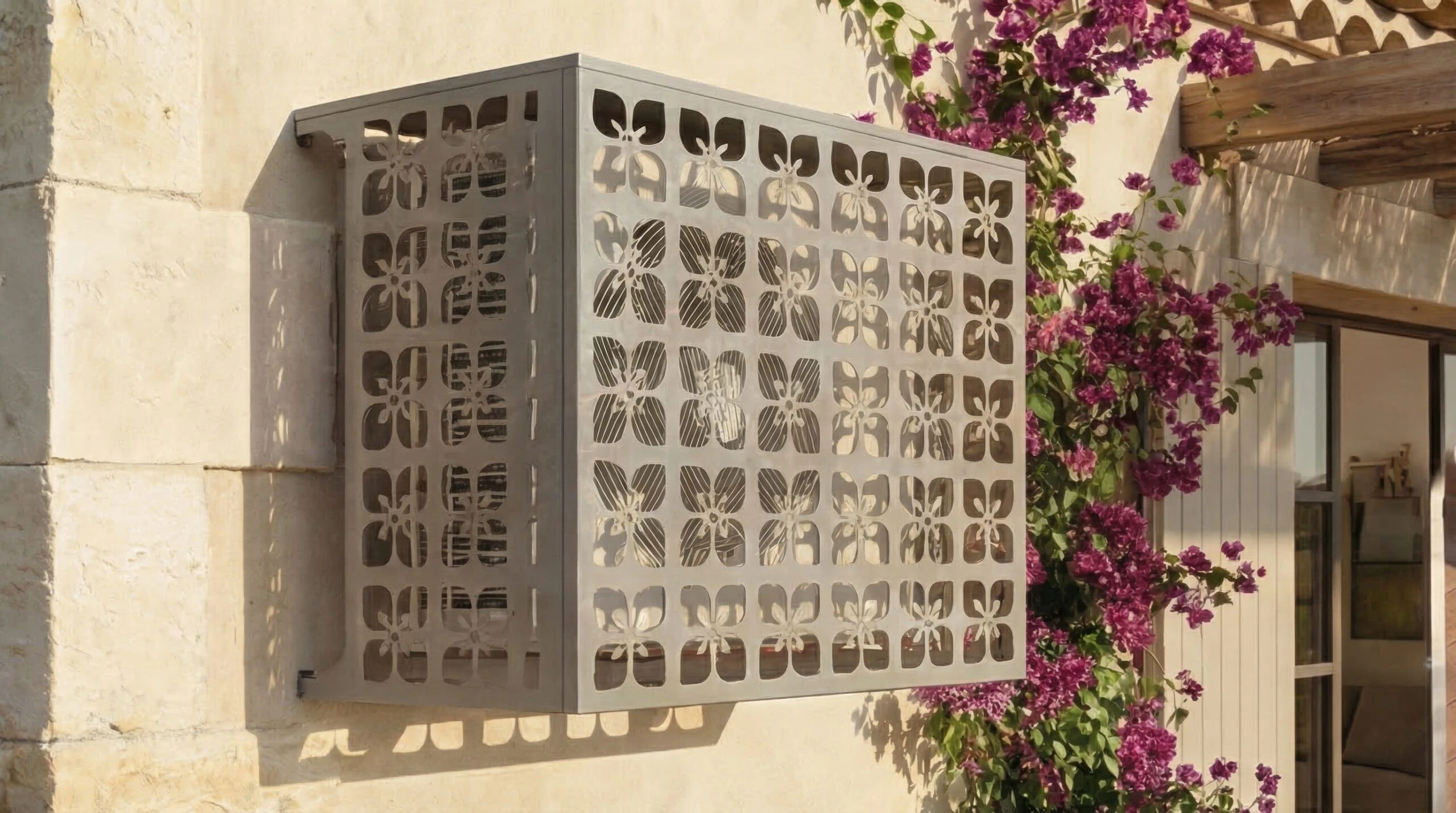 Cache climatiseur extérieur fixation murale, motif Faïence-3