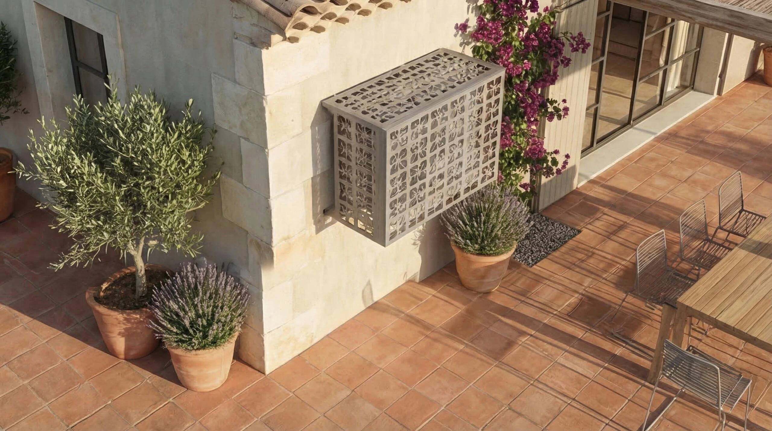 Cache climatiseur extérieur fixation murale, motif Faïence-2