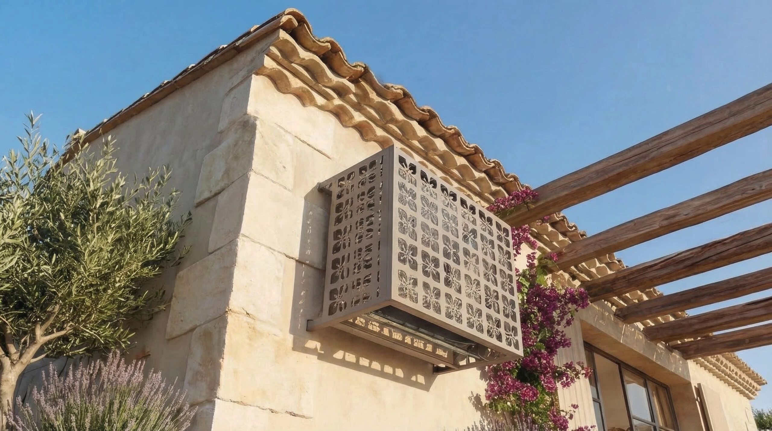 Cache climatiseur extérieur fixation murale, motif Faïence-1