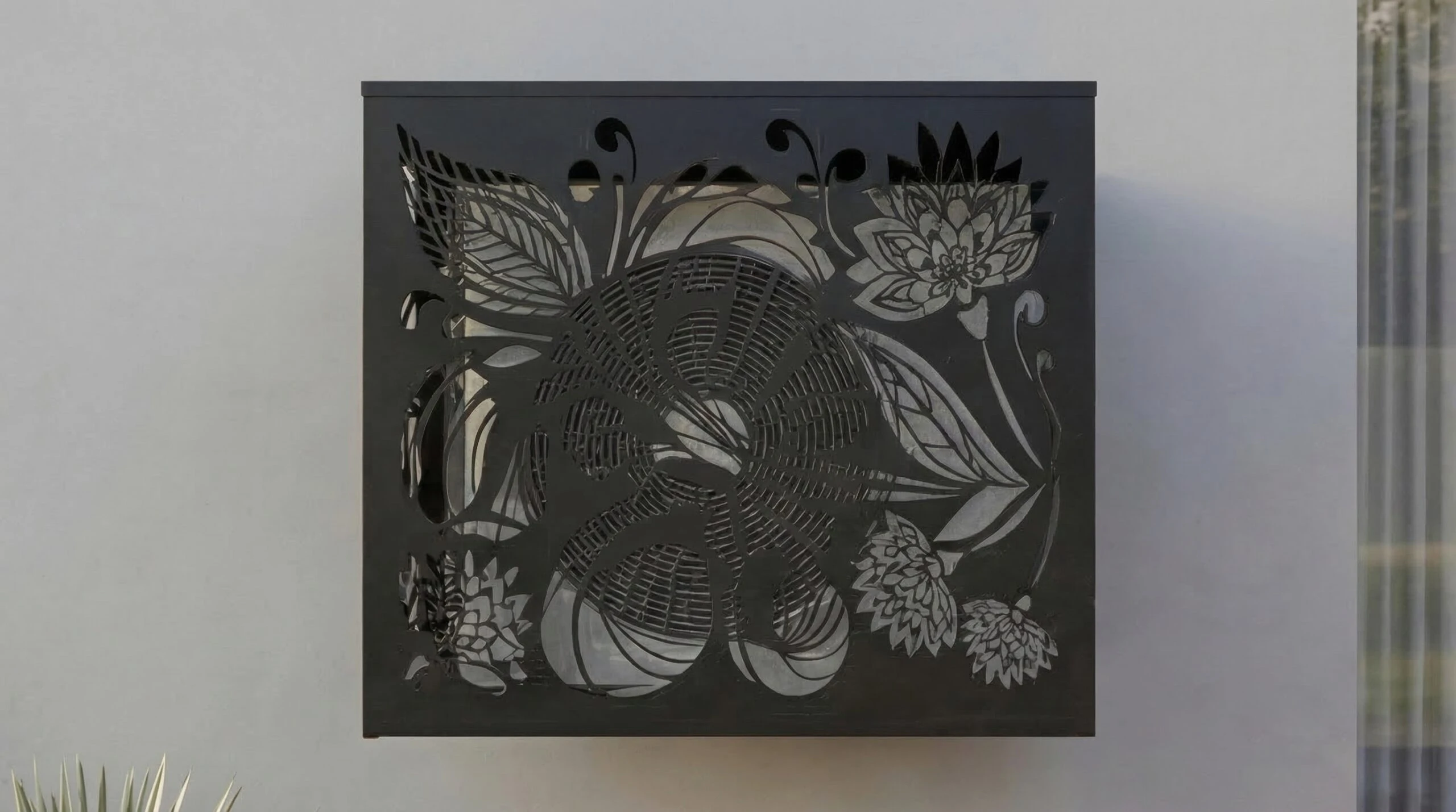 CCLIM-EXT-FLORALIS-N-MUR Cache climatiseur extérieur fixation murale au motif Floralis-3