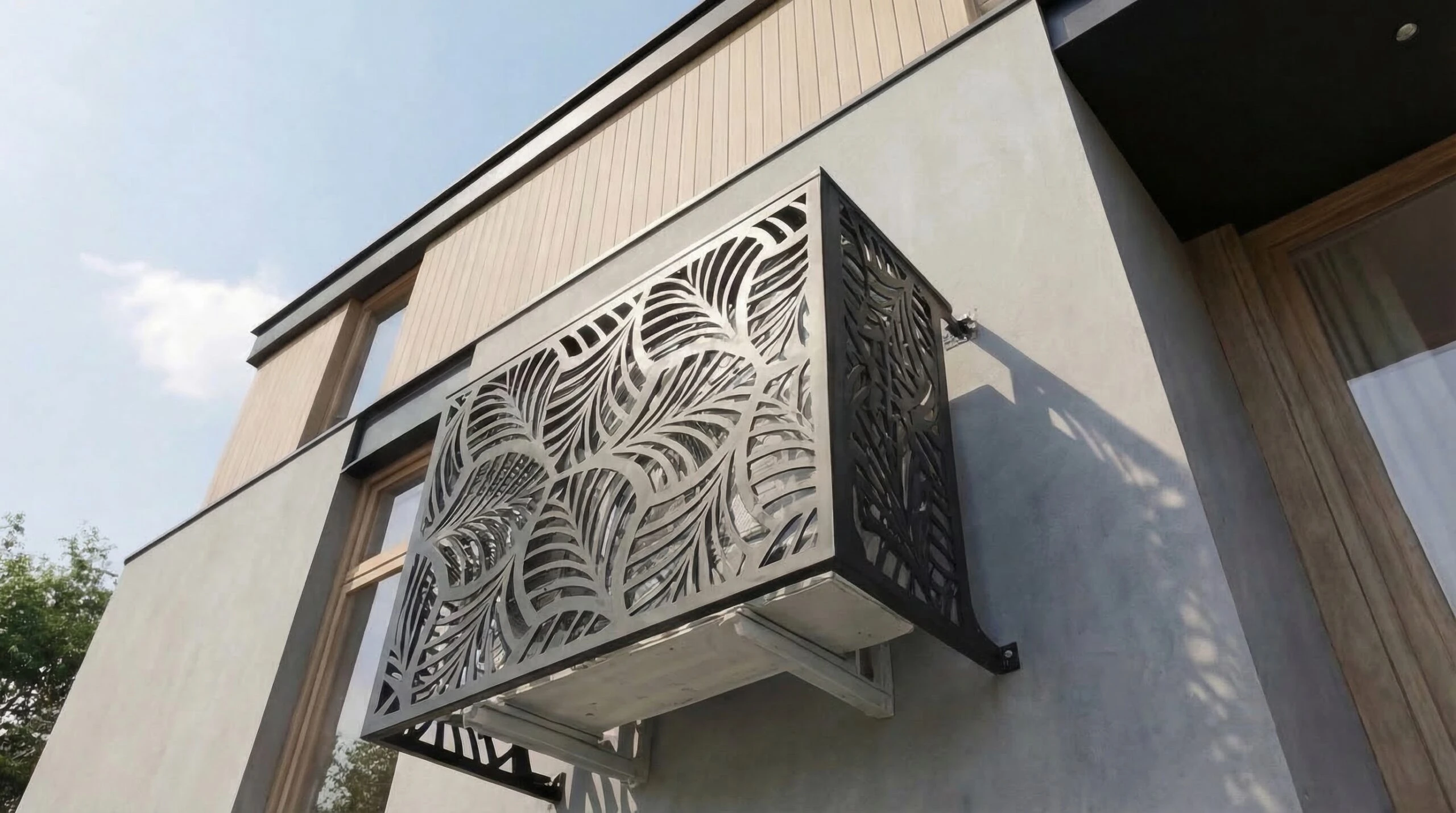 Cache climatiseur extérieur fixation murale, motif Folia-3