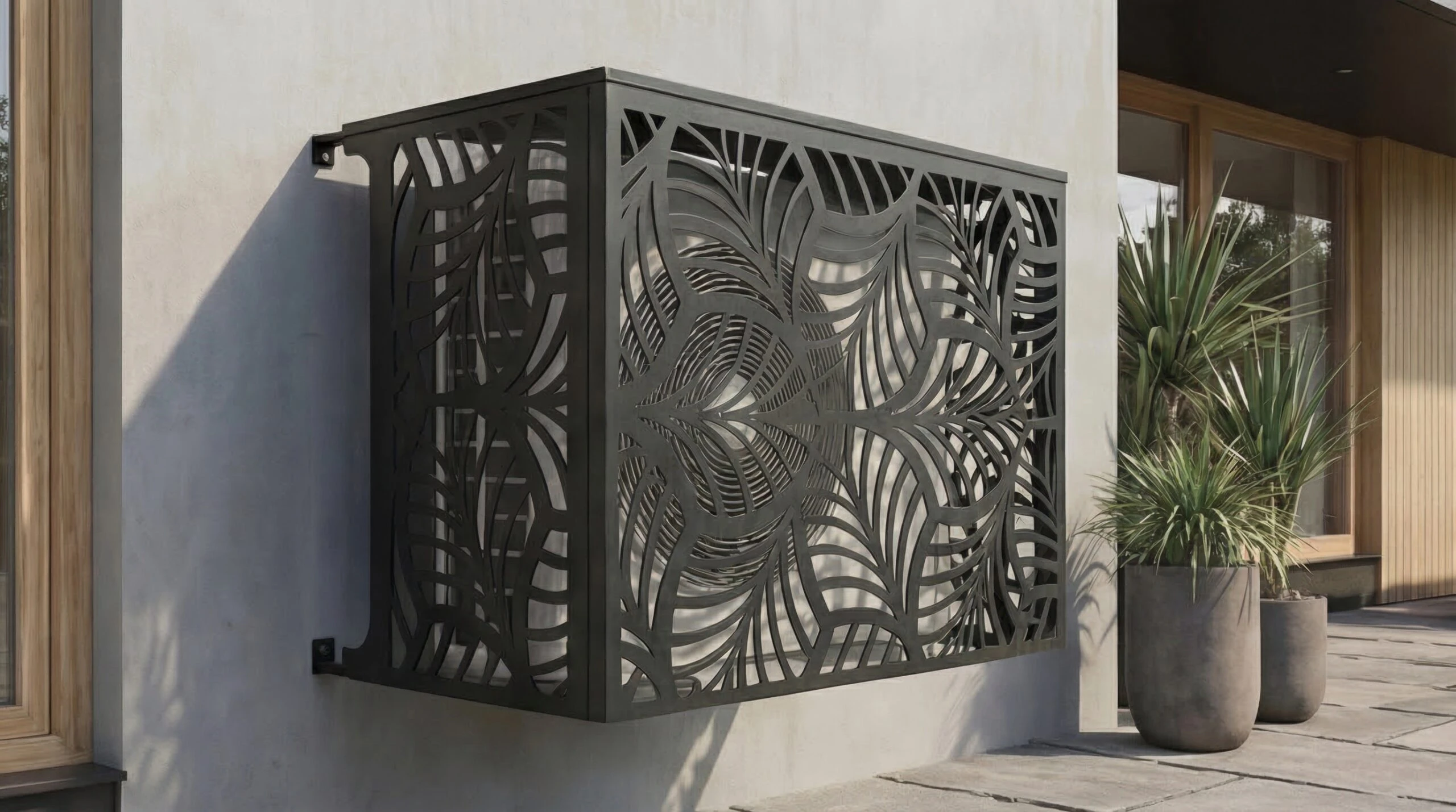 Cache climatiseur extérieur fixation murale, motif Folia-2