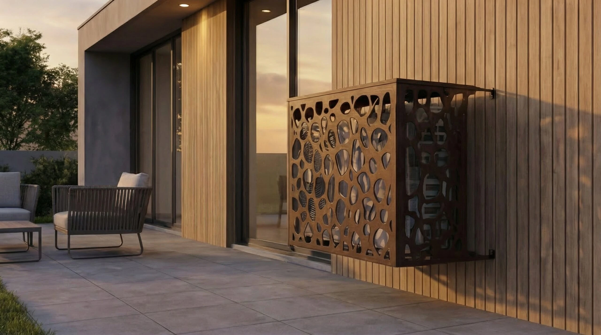 Cache climatiseur extérieur fixation murale, motif Galeo-1