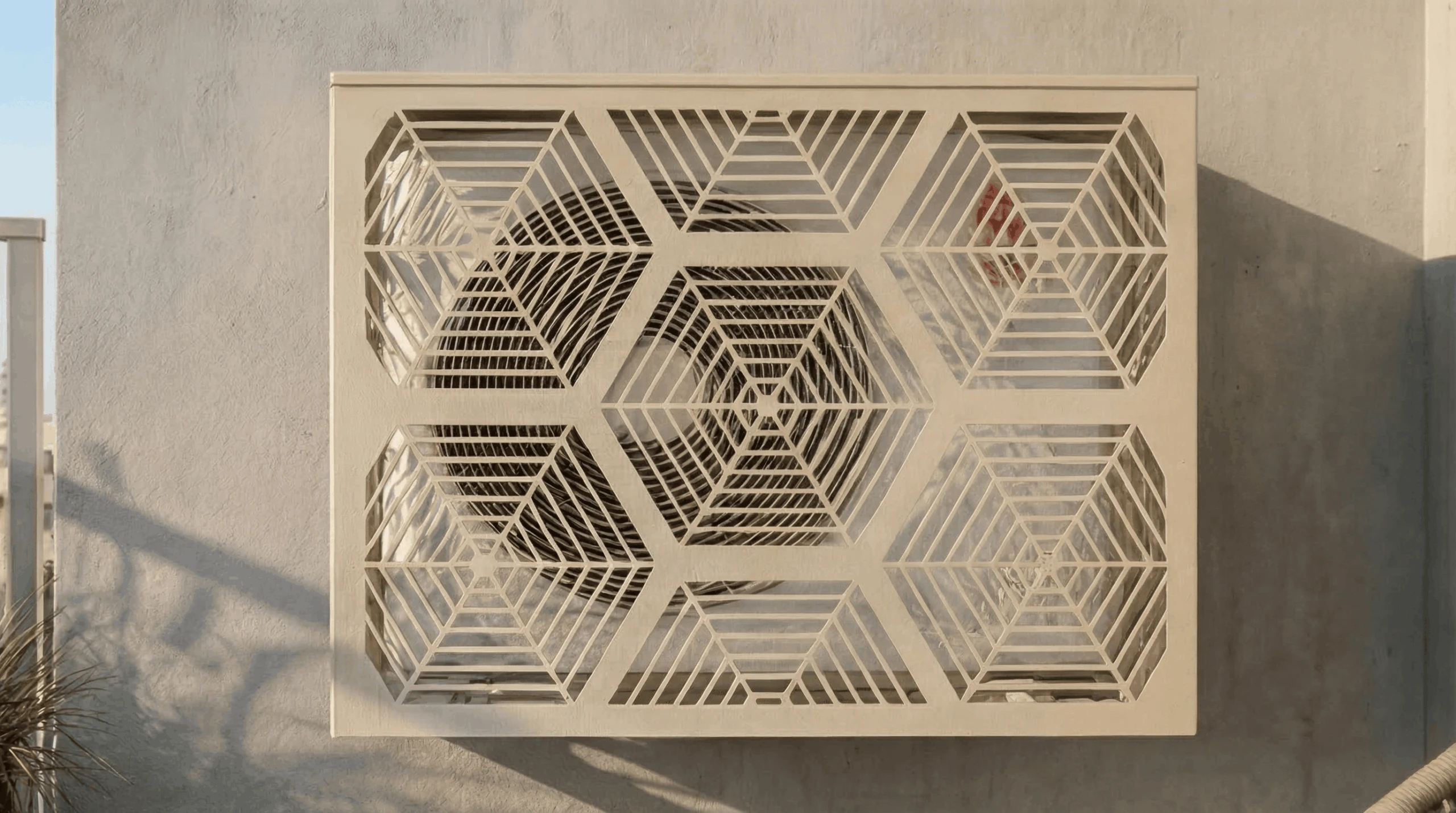 CCLIM-EXT-HEXAGONE-BP-MUR(3) Cache climatiseur extérieur fixation murale, motif Hexagone-3