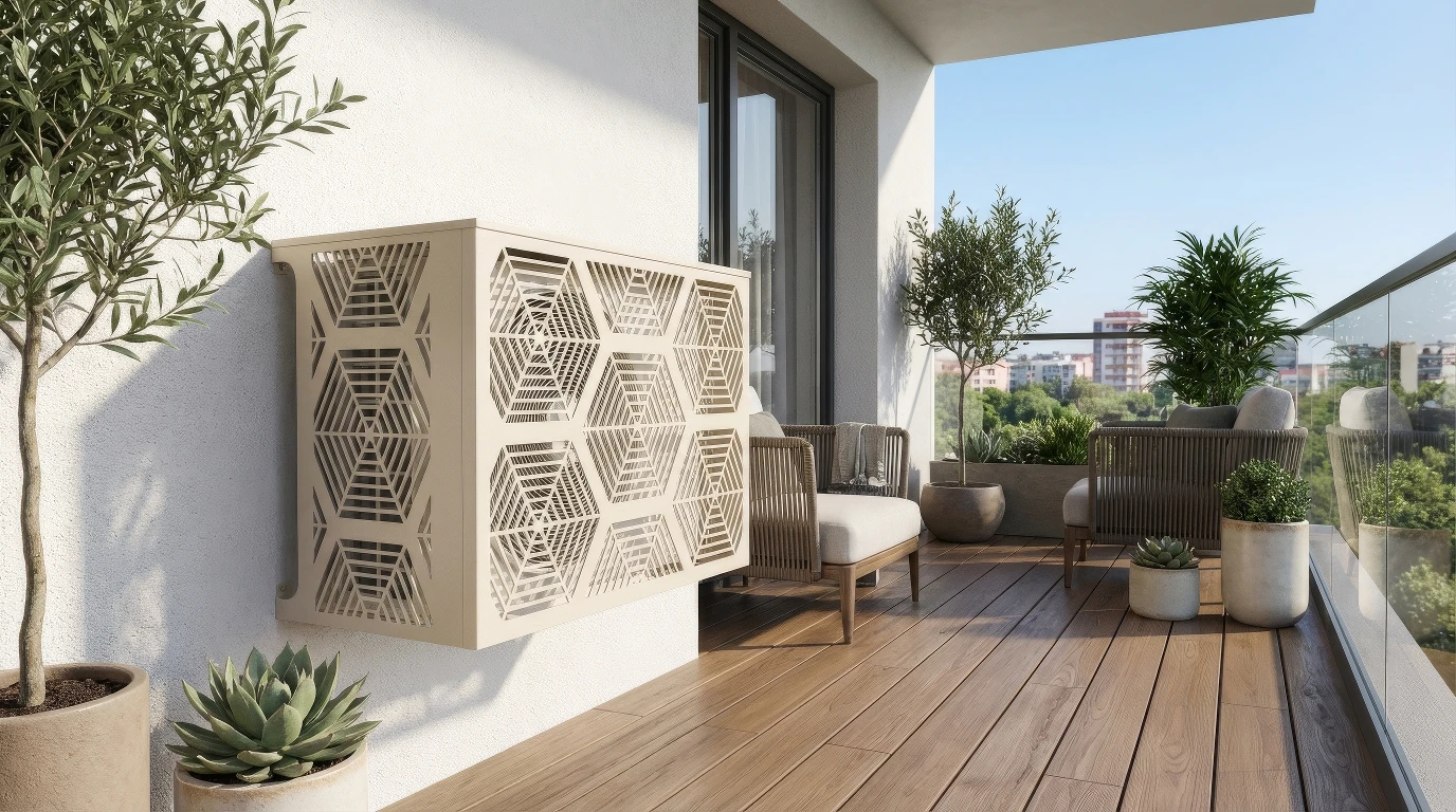 CCLIM-EXT-HEXAGONE-BP-MUR(1) Cache climatiseur extérieur fixation murale, motif Hexagone-1